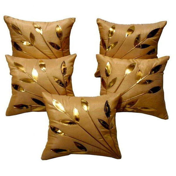 Golden Leaf Beige Cushion Covers Pack Of 5